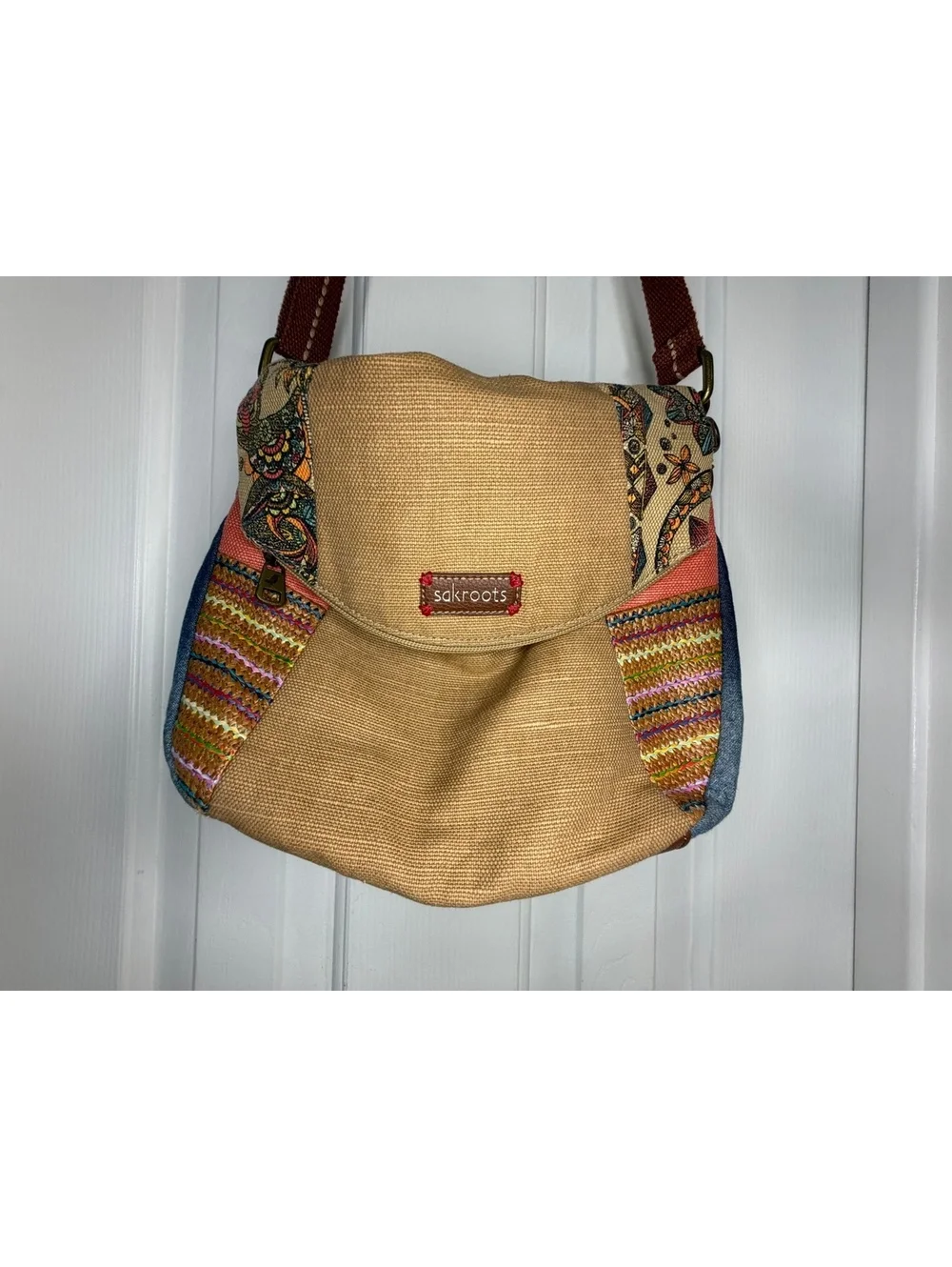 Sakroots Crossbody Bag – Boho Patchwork Design, Adjustable Strap, Casual Purse